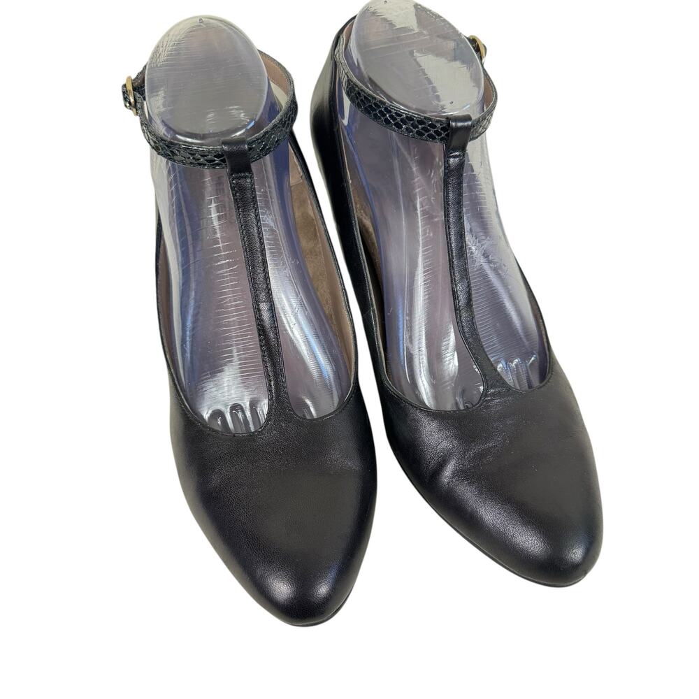 Aerosoles North Star Black Leather Closed Toe Pumps Heels Ankle Strap Size 10